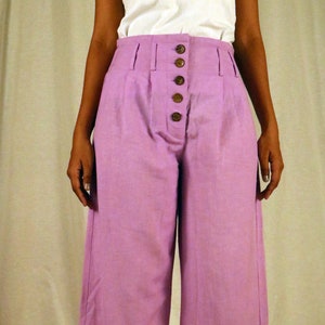 Button-down Lilac Pants, Linen Pants for Women, Elasticated Pants, Made to Order, Custom Made, Plus Size