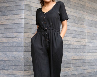 Black baggy linen jumpsuit for women, Made to order, Custom made, Plus size