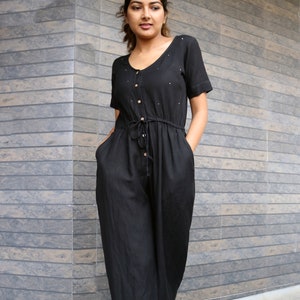 Black baggy linen jumpsuit for women, Made to order, Custom made, Plus size