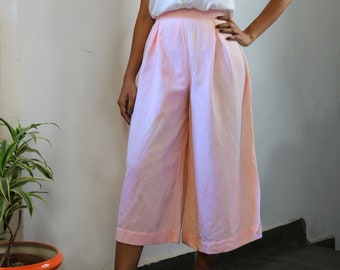 Pink pleated linen pant for women, Custom made, Made to order, Plus size