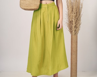 Apple Green Pleated Maxi skirt for women skirt, Long skirt, Custom made, Made to order, Plus size