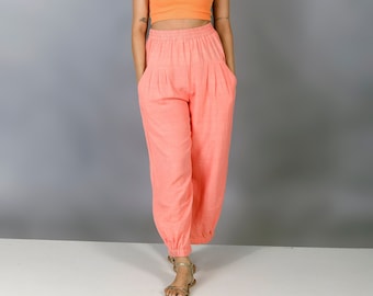 Unisex Peach pants for women, Custom made baggy linen pant, Bohemian pants, Made to order, Plus size