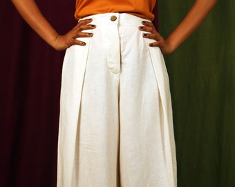 Custom made pleated pant for women, Cream linen pant, Formal pants, Made to order, Plus size