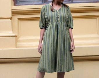 Maxi dress for women, Linen maxi dress, Block print dress, Green linen dress, Plus size, Made to order, Custom made, Plus size