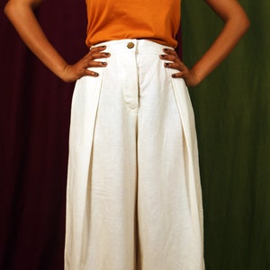 Custom made pleated pant for women, Cream linen pant, Formal pants, Made to order, Plus size image 1