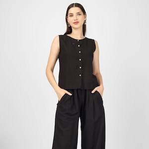 Black sleeveless top for women, Linen crop top, Linen blouse, Made to order, Custom made, Plus size