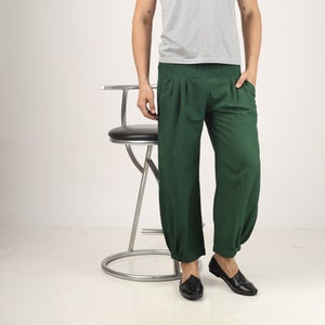 Unisex Dark Green baggy pants for women and men, Custom made linen pant, Bohemian pants, Made to order, Plus size image 2