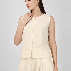 Cream sleeveless top for women, Linen crop top, Linen blouse, Made to order, Custom made, Plus size