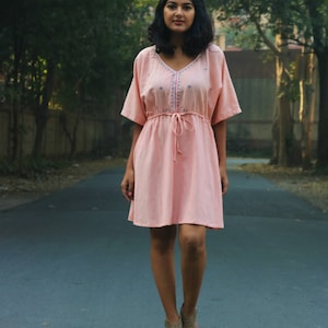 Linen dress for women, Pink linen dress, Bohemian dress, Boho linen dress, Linen kaftan, Made to order, Custom made, Plus size