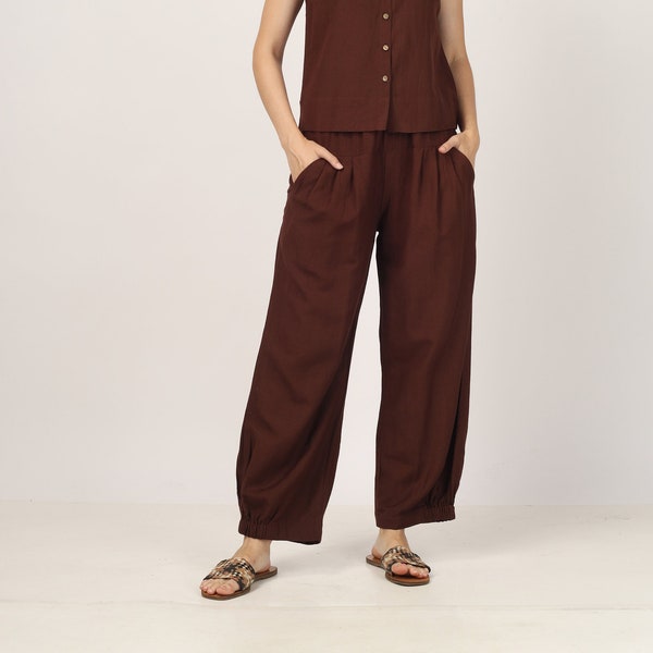 Unisex Brown pants for women and men, Custom made baggy linen pant, Bohemian pants, Made to order, Plus size