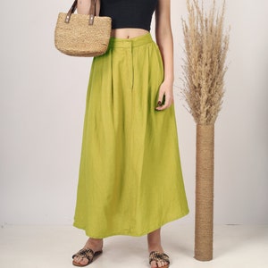 Apple Green Pleated Maxi skirt for women skirt, Long skirt, Custom made, Made to order, Plus size