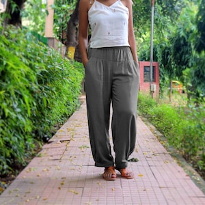 Unisex Grey pants for women, Custom made baggy linen pant, Bohemian pants, Made to order, Plus size