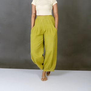 Unisex Apple Green pants for women, Custom made baggy pant, Bohemian pants, Made to order, Plus size image 1