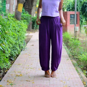 Unisex Purple pants for women, Custom made baggy pant, Bohemian pants, Made to order, Plus size image 1