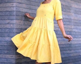 Maxi dress for women, Linen maxi dress, Yellow linen dress, Plus size, Made to order, Custom made