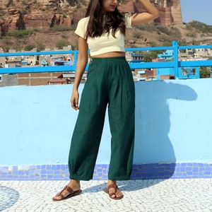 Unisex Dark Green baggy pants for women and men, Custom made linen pant, Bohemian pants, Made to order, Plus size image 1