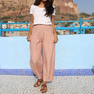 Unisex Rose-Gold linen pant, Custom made baggy pants for women, Bohemian pants, Made to order, Plus size