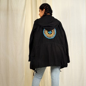 Women Black Embroidered Handmade Jacket, Utility Linen Jacket, Made to Order, Plus Size, Custom Made