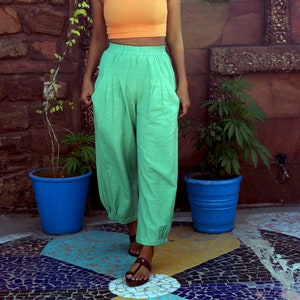 Unisex Mint Green pants for women and men, Custom made baggy linen pant, Bohemian pants, Made to order, Plus size