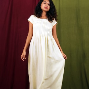 Pin Tucks Linen Maxi Dress, Sundress, Boho dress, Plus Size, Made to order, Custom made