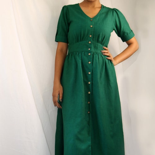 Blue Linen Maxi Dress Button Down Dress Custom Made Made to - Etsy