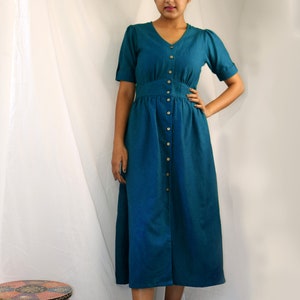 Blue Linen Maxi Dress, Button Down Dress, Custom Made, Made to Order ...