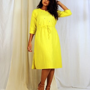 Lime Green Adjustable Dress for Women, Hand embroidered dress, Lime green linen dress, Made to order, Custom made, Plus size