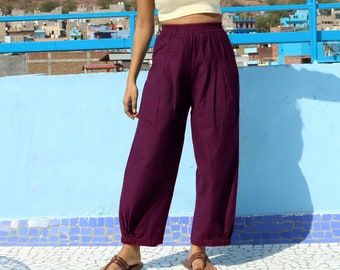 Unisex Aubergine baggy pants for women and men, Custom made linen pant, Bohemian pants, Made to order, Plus size