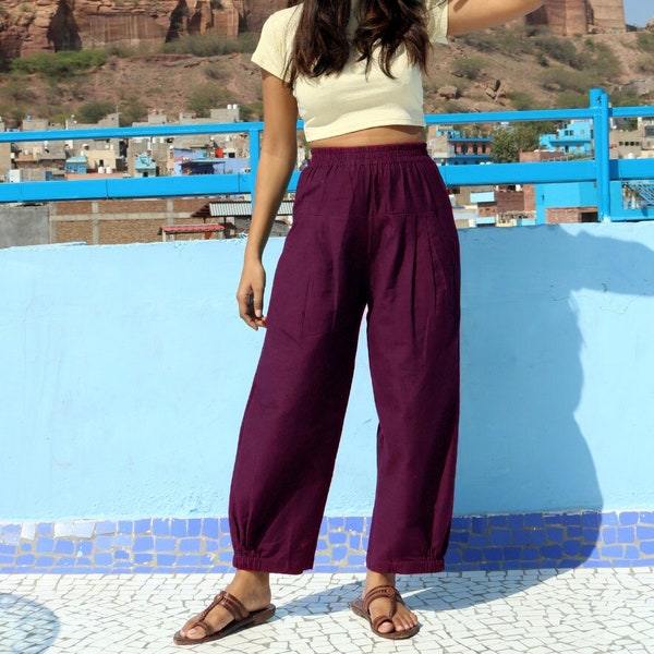 Unisex Aubergine baggy pants for women and men, Custom made linen pant, Bohemian pants, Made to order, Plus size