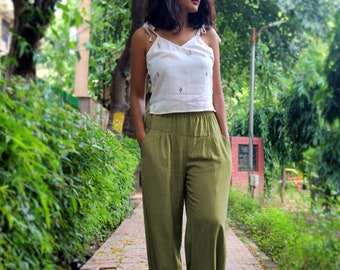 Unisex Grey Pants for Women, Custom Made Baggy Linen Pant