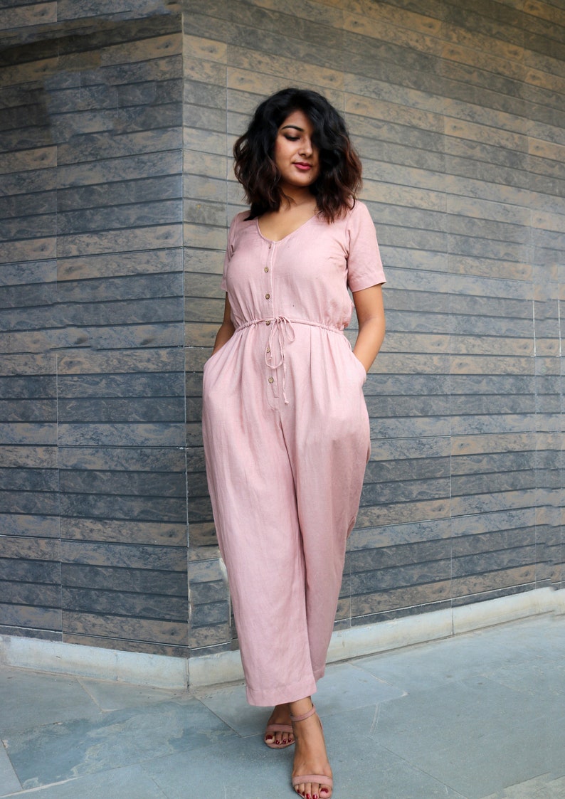 Rose Gold baggy jumpsuit for women, Linen jumpsuit, Made to order, Custom made, Plus size 