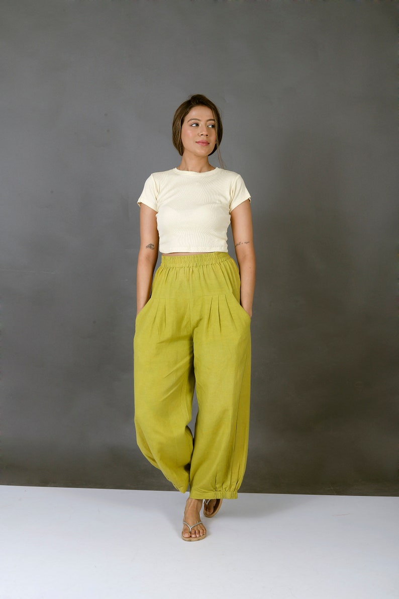Unisex Apple Green pants for women, Custom made baggy pant, Bohemian pants, Made to order, Plus size image 1