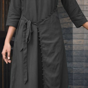 Black maxi dress for women, Linen maxi dress, Wrap Dress, Tie-up Dress, Plus size, Made to order, Custom made