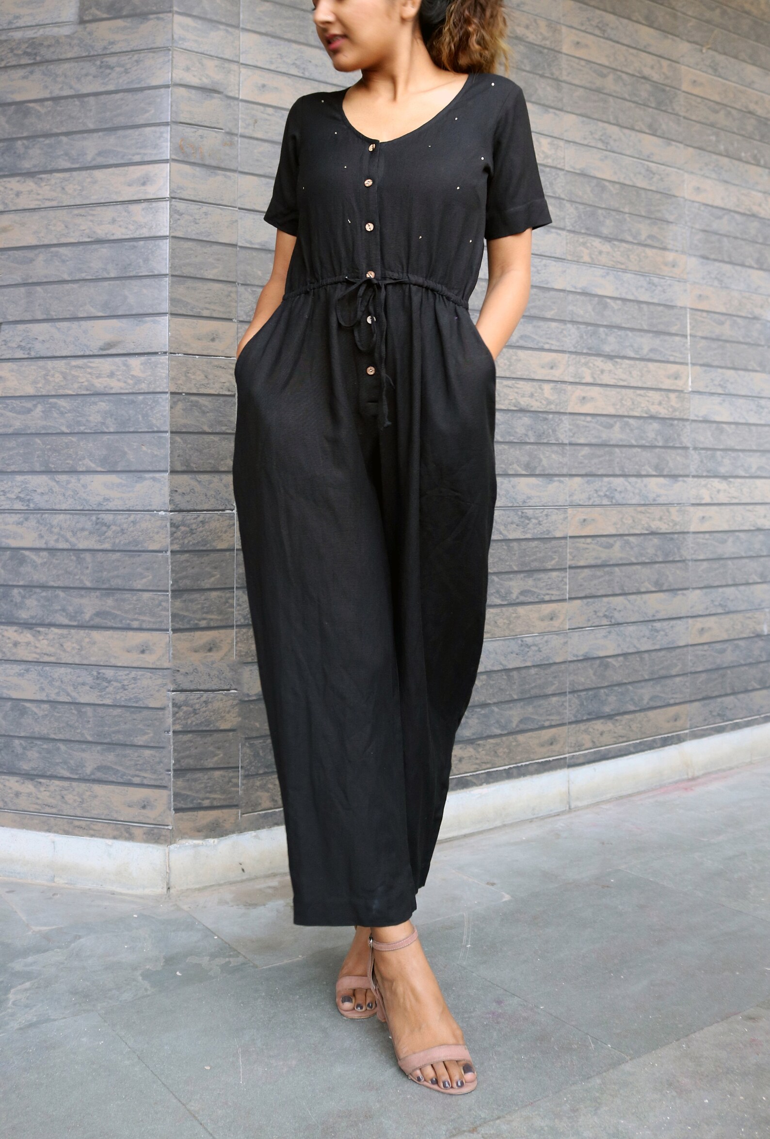 Black Baggy Jumpsuit for Women Linen Jumpsuit Made to Order Etsy