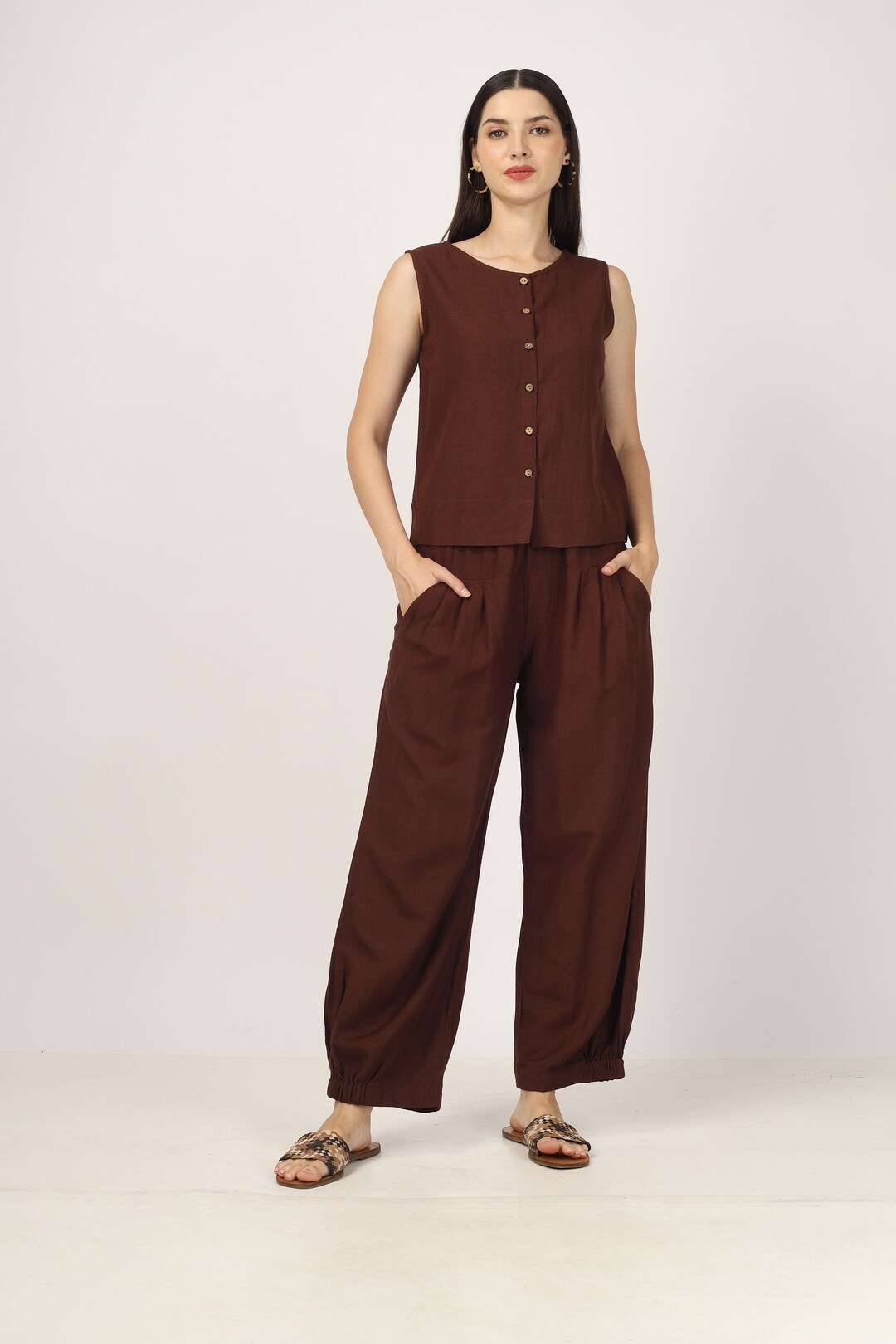 Borghese Brown Cotton Casual Pants main image 0