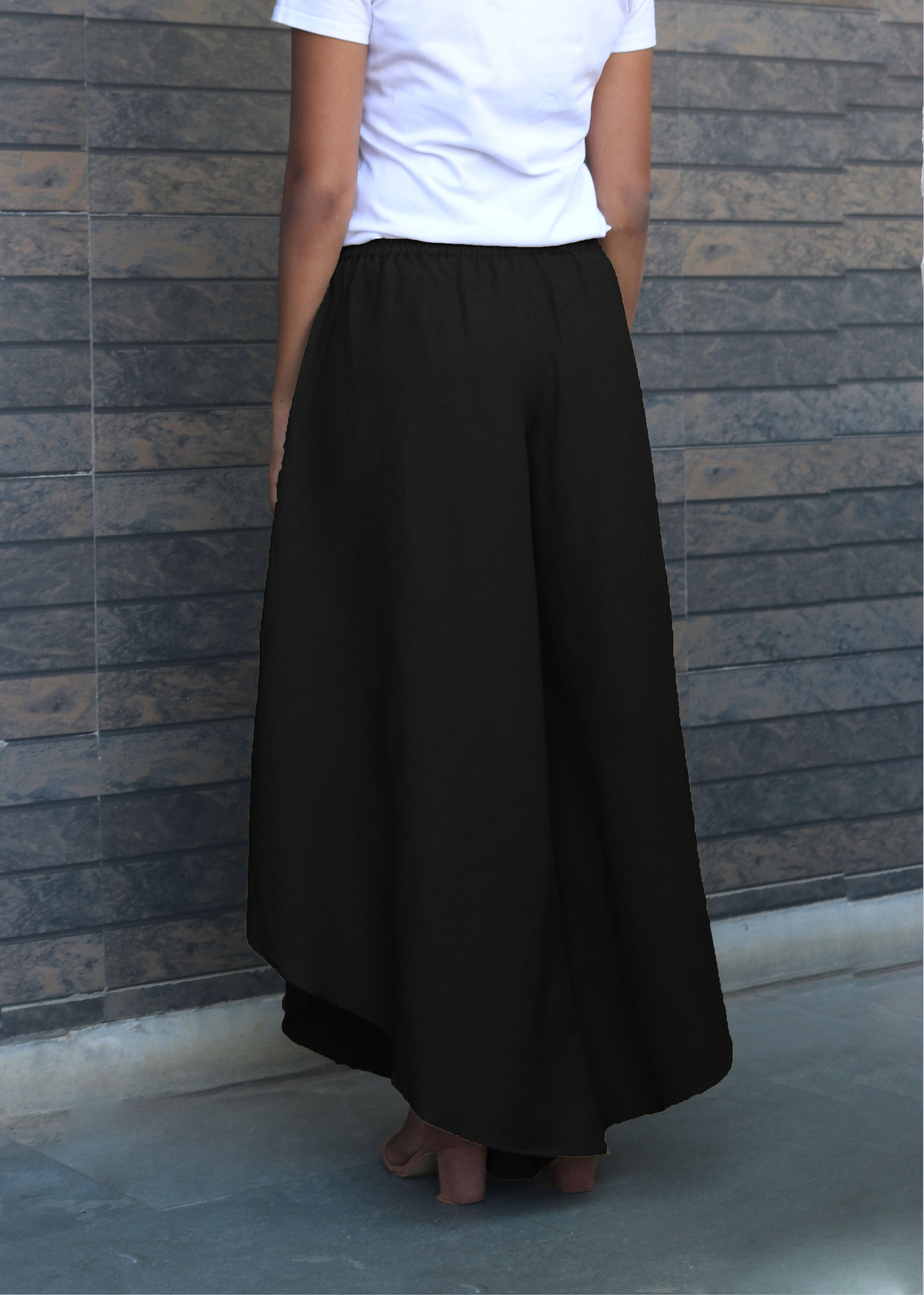 Black Flare Linen Pants for Women Gaucho Made to Order - Etsy