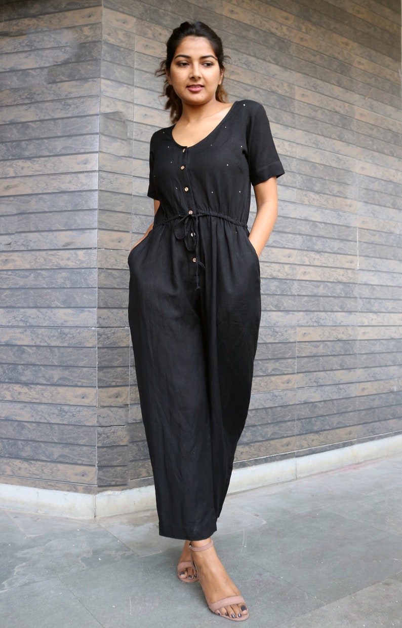 Black baggy jumpsuit for women, Linen jumpsuit, Made to order, Custom made, Plus size 