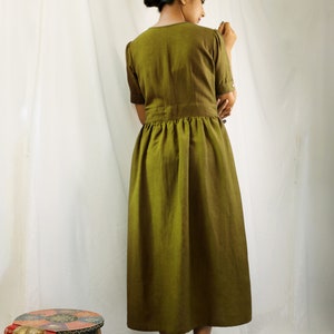 Olive Linen Maxi Dress Button Down Dress Custom Made Made - Etsy