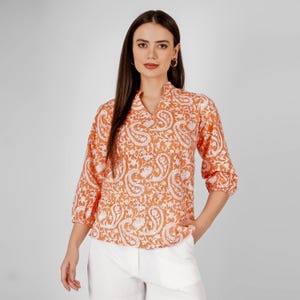 Orange cotton top for women, Handblock printed blouse for women, Made to order, Custom made, Plus size