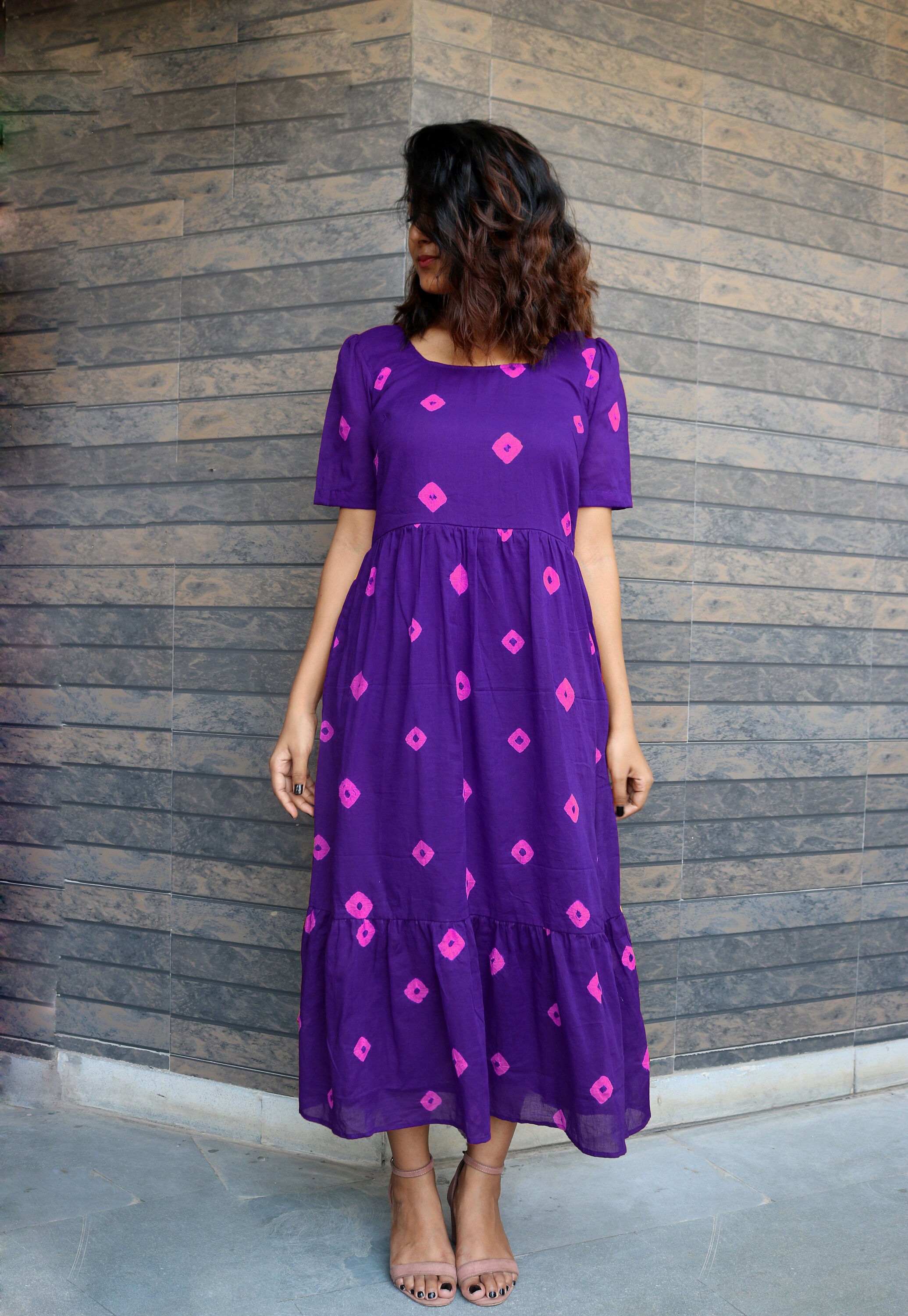 Purple-pink Cotton Tie-dye Maxi Dress ...