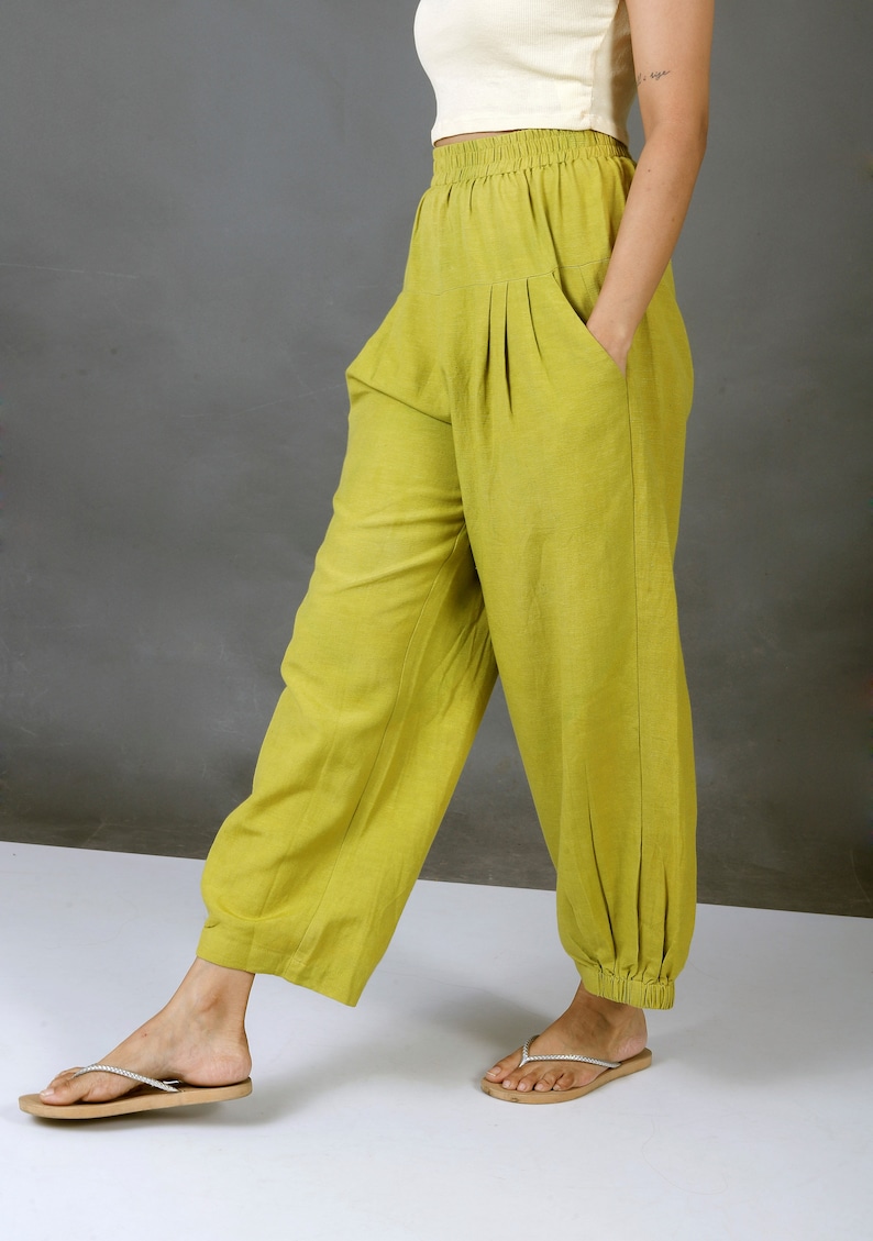 Unisex Apple Green pants for women, Custom made baggy pant, Bohemian pants, Made to order, Plus size image 5