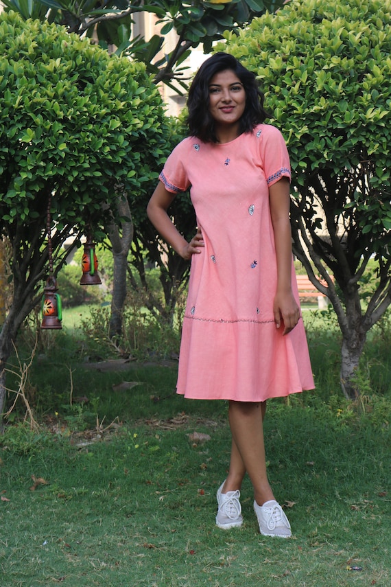 Hand painted tunic for women, Peach Linen dress, Linen tunic, Made to order, Custom made, Plus size Hand painted tunic for women, Peach Linen dress, Linen tunic, Made to order, Custom made, Plus size