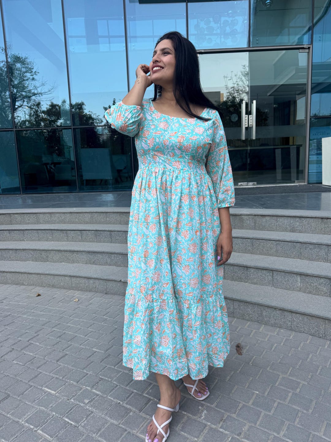 floral cotton dresses LoveShackFancy Stephania Dress in Ivory hidden back zipper Floral Maxi Dress in Pure