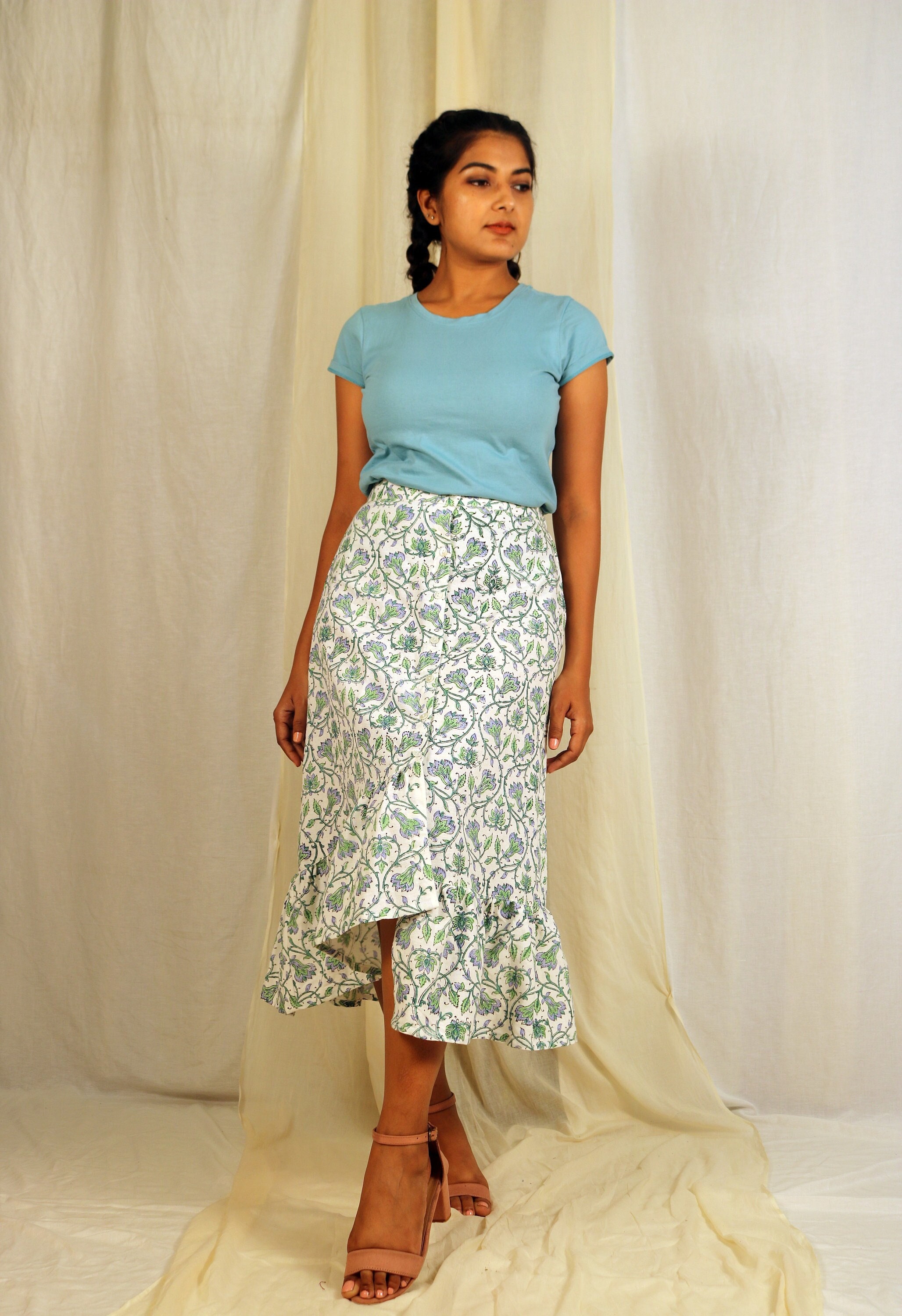 スカート L'Appartement Linen Canvas Long Skirt Dusan Long Skirt Linen Navy – Neighbour