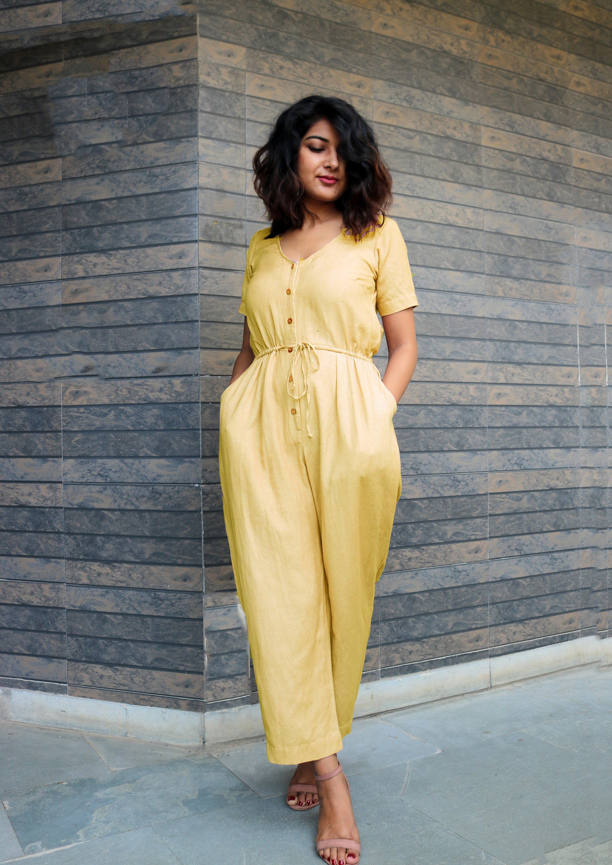 Yellow Baggy Jumpsuit for Women Linen Jumpsuit Made to - Etsy