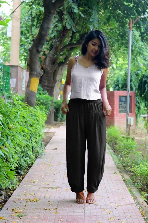 Women Black Linen Pant Bohemian 