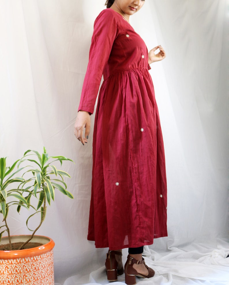 Maroon Mirror-Work Block Printed Soft Cotton Shrug, Plus Size, Made to Order, Custom Made image 6