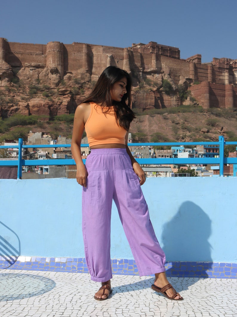 Unisex Lilac custom made baggy pants for women and men, Bohemian linen pants, Made to order, Plus size image 6