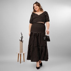 Black Co-ord Skirt and Top, Polka dot, Block print set, Plus Size, Custom Made, Made to Order