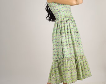 Green cotton sundress Block print Maxi dress, Dress for women, Plus Size, Made to order, Custom made